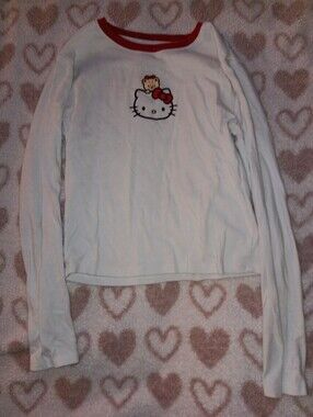 Hello Kitty White Long-Sleeve Tee with Red Trim